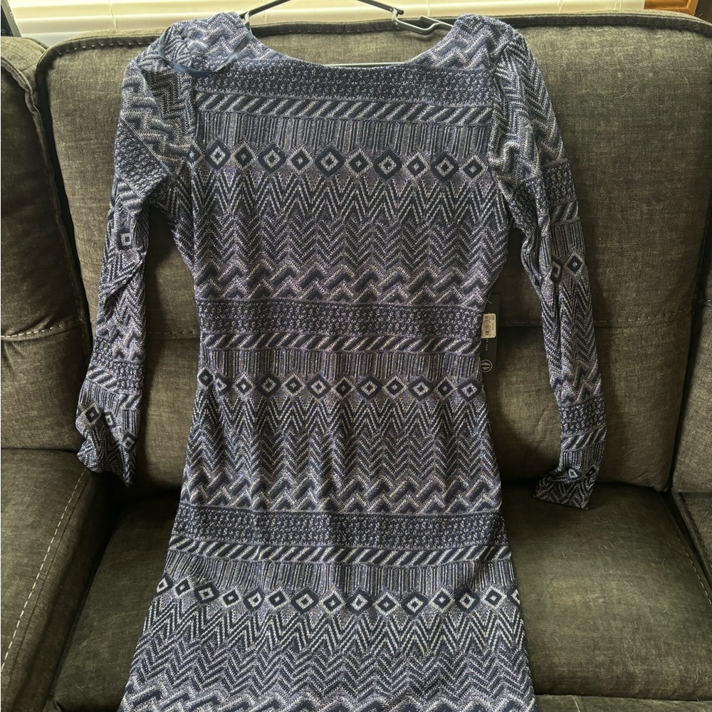 As U Wish Blue Silver Patterned Long Sleeve Dress